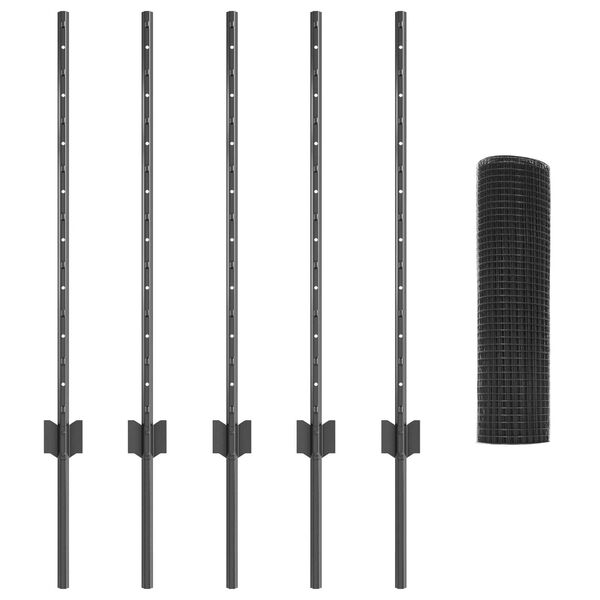 vidaXL Hek met Paal Grijs 0,8 x 10 m Staal en PVC