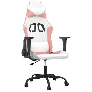 vidaXL Massage gamestoel kunstleer wit en roze