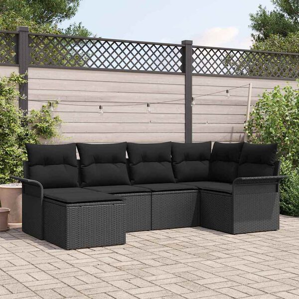 vidaXL Tuin Sofa Set met kussen 6 pcs Zwart poly rattan
