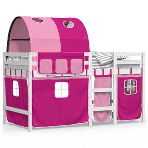 vidaXL Kinderhoogslaper met tunnel 90x190 cm massief grenenhout roze