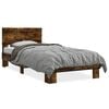 vidaXL Bedframe bewerkt hout en metaal gerookt eikenkleurig 90x200 cm