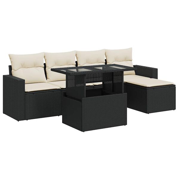 vidaXL 6-delige Loungeset met kussens poly rattan zwart