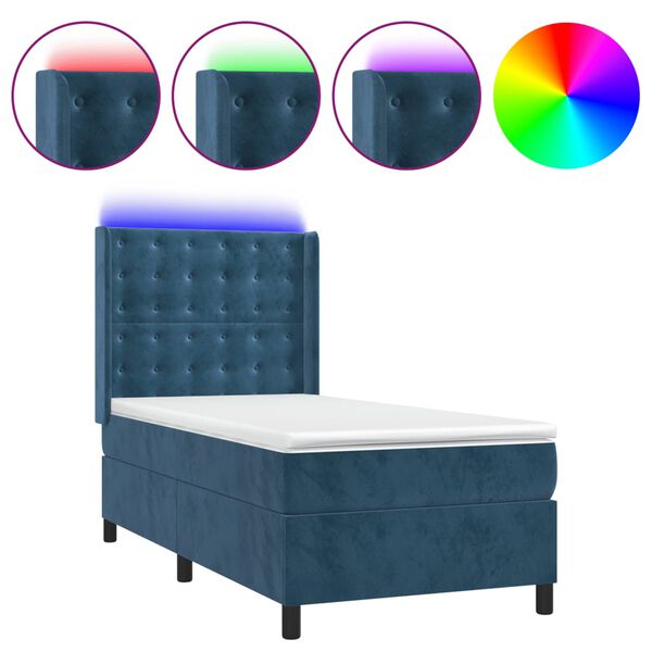 vidaXL Boxspring met matras en LED fluweel donkerblauw 90x200 cm