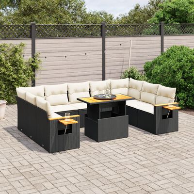 vidaXL 11-delige Loungeset met kussens poly rattan zwart