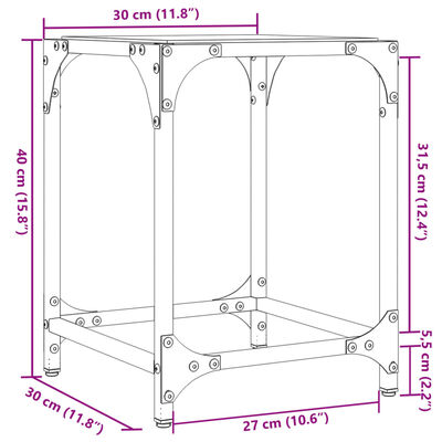 vidaXL Salontafel met zwart glazen blad 30x30x40 cm staal