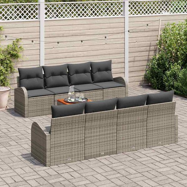 vidaXL Tuinbankenset met kussen 9 pcs Grijs poly rattan