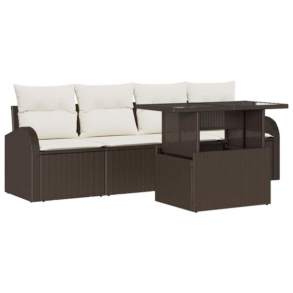 vidaXL Tuin Sofa Set met kussen 5 pcs Bruin Poly riet