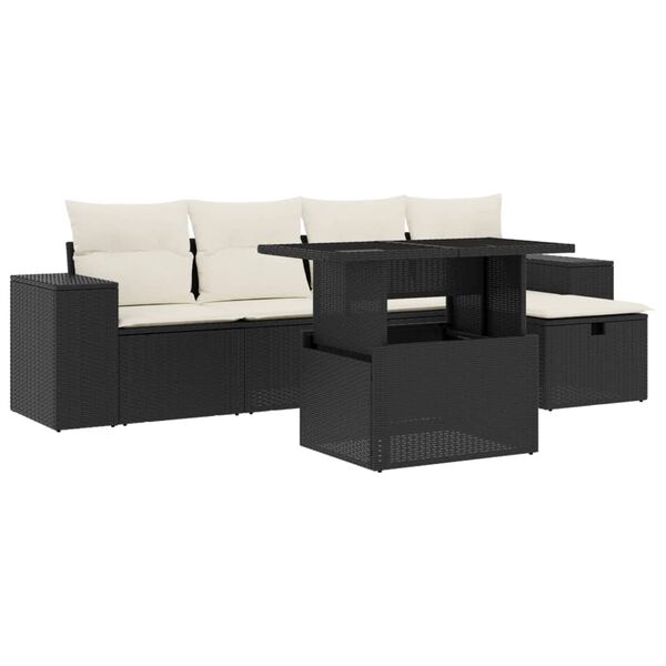 vidaXL 6-delige Loungeset met kussens poly rattan zwart