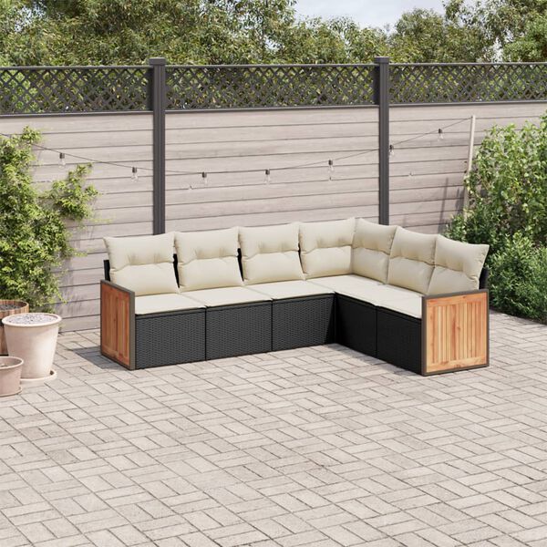 vidaXL 6-delige Loungeset met kussens poly rattan zwart