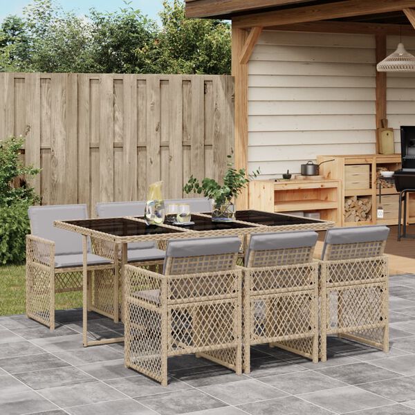 vidaXL 7-delige Tuinset met kussens poly rattan beige