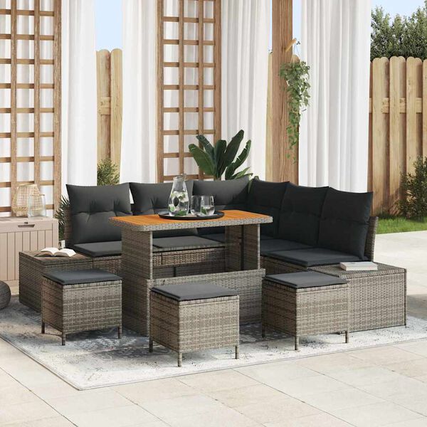 vidaXL Tuin Sofa Set met kussen 9 pcs Grijs Poly riet
