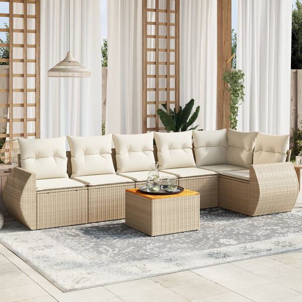 vidaXL 7-delige Loungeset met kussens poly rattan beige