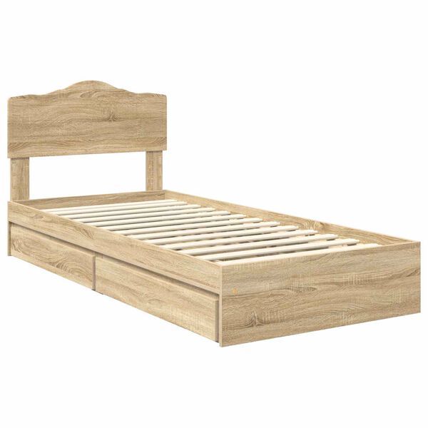 vidaXL Opslag bed met hoofdeinde Sonoma Eiken 70 x 190 cm Bewerkt hout