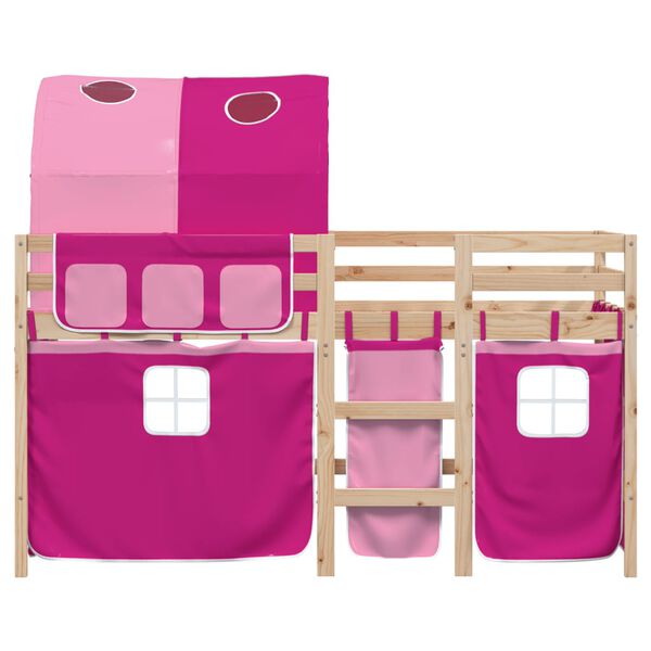 vidaXL Kinderhoogslaper met tunnel 80x200 cm massief grenenhout roze