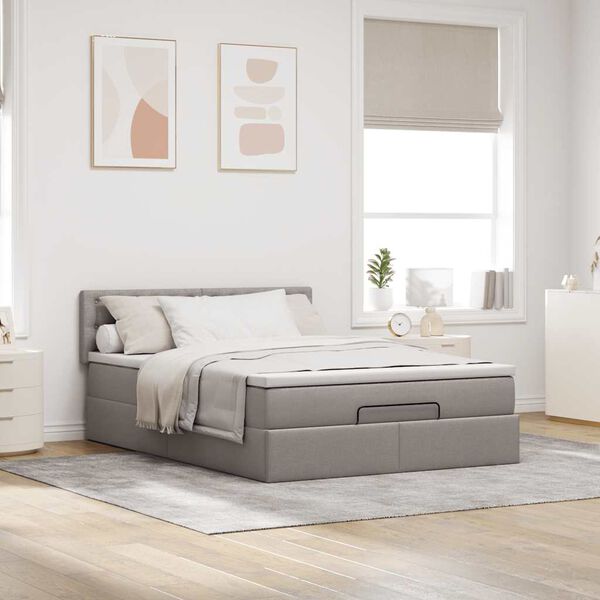 vidaXL Bed poef met matras en LED's 140x190 cm stof taupe