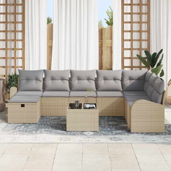 vidaXL Tuin Sofa Set met kussen met opslag 9 pcs Beige Poly riet