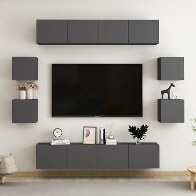 vidaXL 8-delige Tv-meubelset spaanplaat grijs