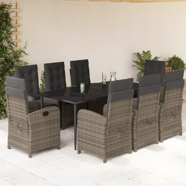 vidaXL 9-delige Tuinset met kussens poly rattan grijs