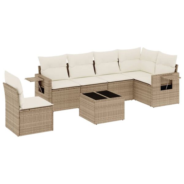 vidaXL 7-delige Loungeset met kussens poly rattan beige