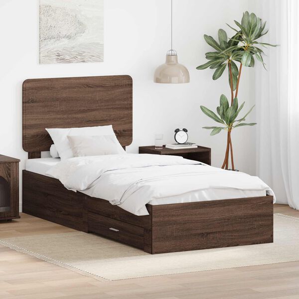 vidaXL Bedframe met hoofdeinde Bruin Eiken 75 x 190 cm Bewerkt hout