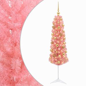 vidaXL Smalle kunstkerstboom met kerstballen 120 cm 150 LED's Warmwit