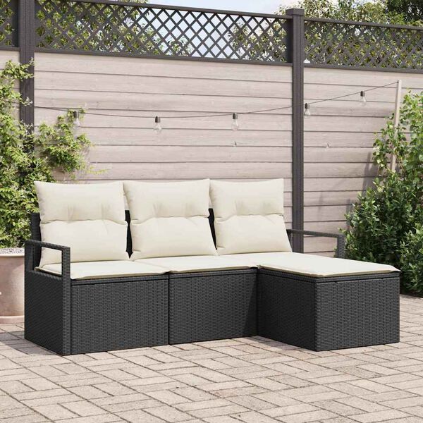 vidaXL Tuin Sofa Set met kussen met opslag 4 pcs Zwart en Cr&egrave;me