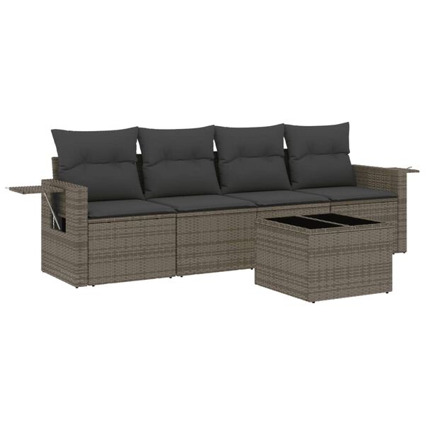 vidaXL 5-delige Loungeset met kussens poly rattan grijs