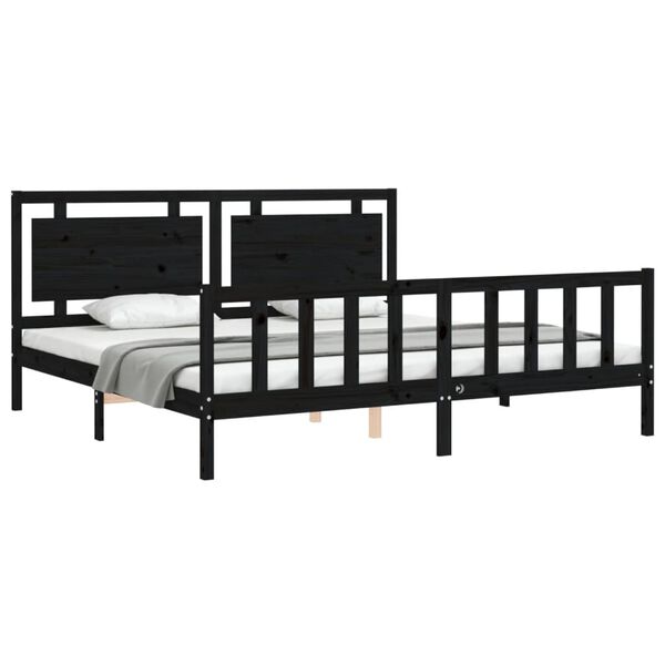 vidaXL Bedframe met hoofdbord massief hout zwart 200x200 cm