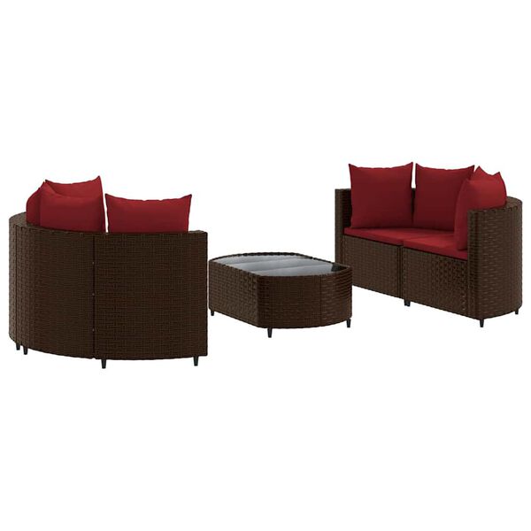 vidaXL 5-delige Loungeset met kussens poly rattan bruin