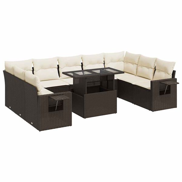 vidaXL 10-delige Loungeset met kussens poly rattan bruin
