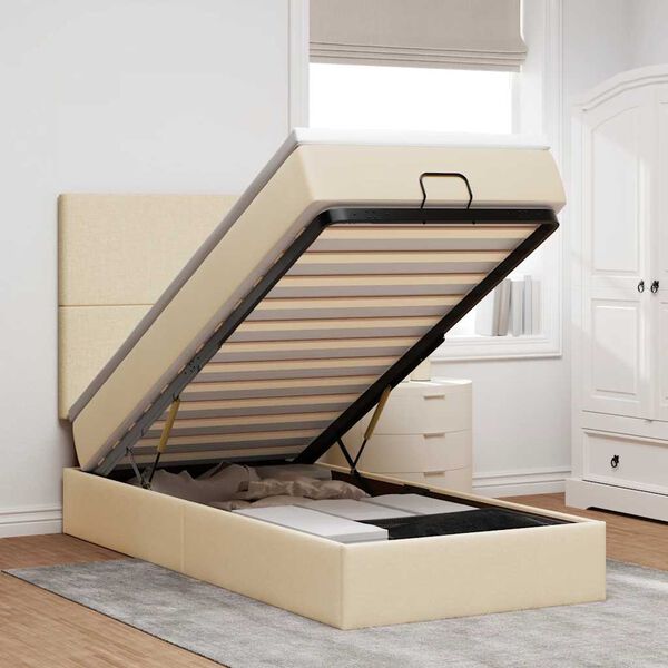 vidaXL Bed met matras 100x200 cm stof cr&egrave;mekleurig