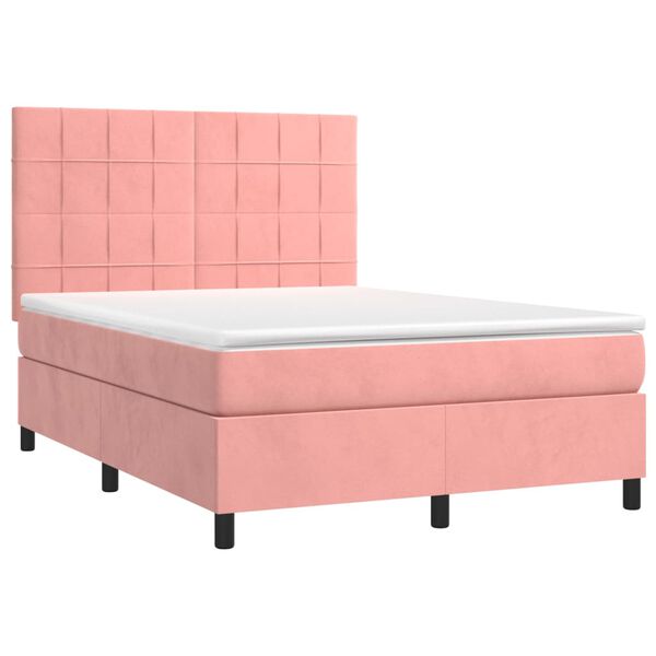 vidaXL Boxspring met matras en LED fluweel roze 140x200 cm