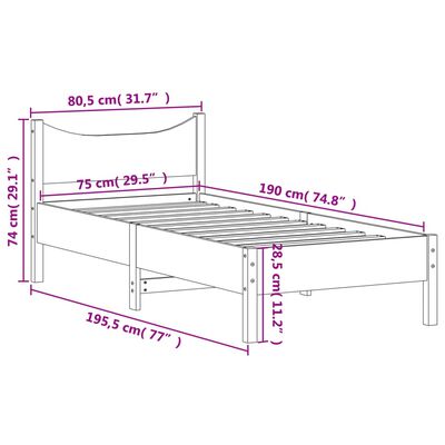 vidaXL Bedframe zonder matras massief grenenhout wit 75x190 cm