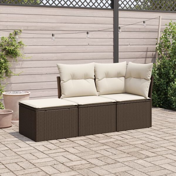 vidaXL 3-delige Loungeset met kussens poly rattan bruin