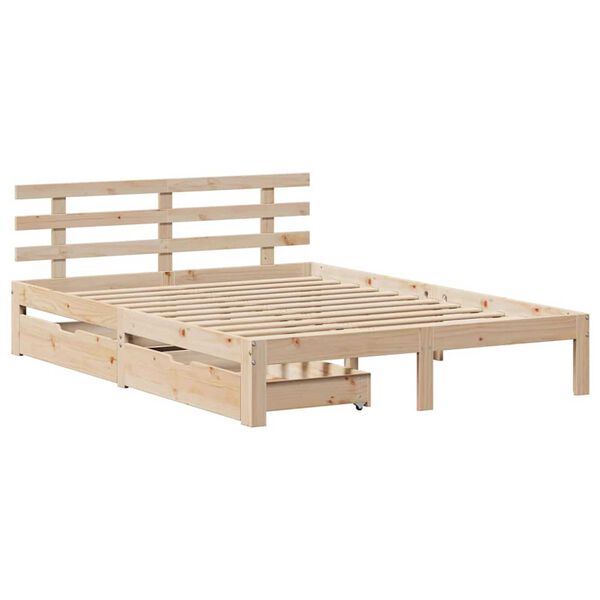 vidaXL Bedframe met lades massief grenenhout 135x190 cm