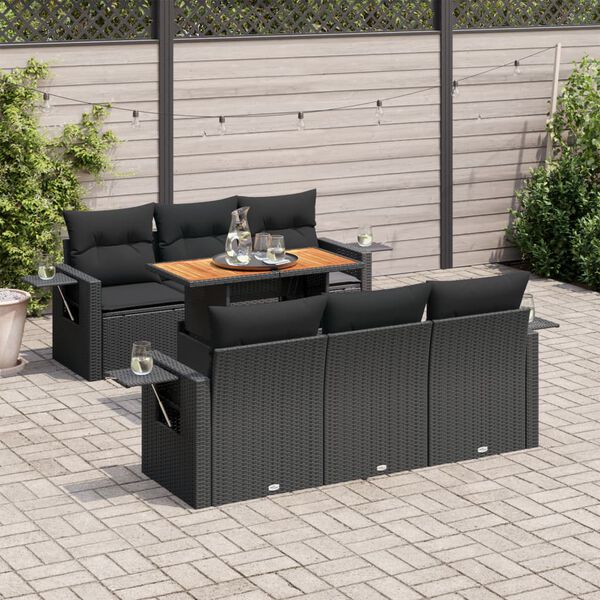 vidaXL 7-delige Loungeset met kussens poly rattan zwart