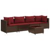 vidaXL 5-delige Loungeset met kussens poly rattan bruin