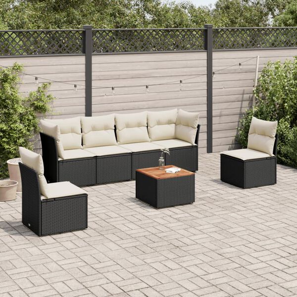 vidaXL 7-delige Loungeset met kussens poly rattan zwart