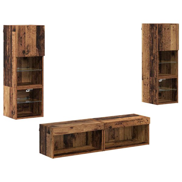 vidaXL TV-wandmeubel met LED-striplichten 6 pcs Oud Hout Bewerkt hout