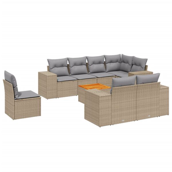 vidaXL 9-delige Loungeset met kussens poly rattan beige