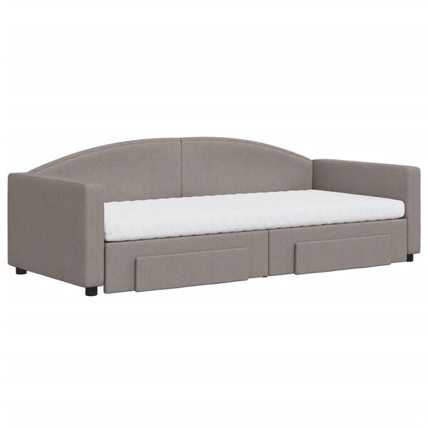 vidaXL Slaapbank met onderschuifbed en lades 90x200 cm stof taupe