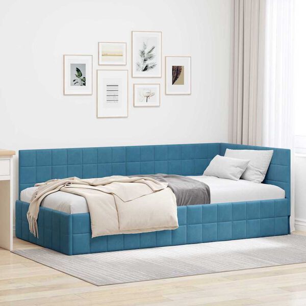 vidaXL Hoekbedframe met hoofdeinde Blauw 90 cm x 190 cm Fluweel