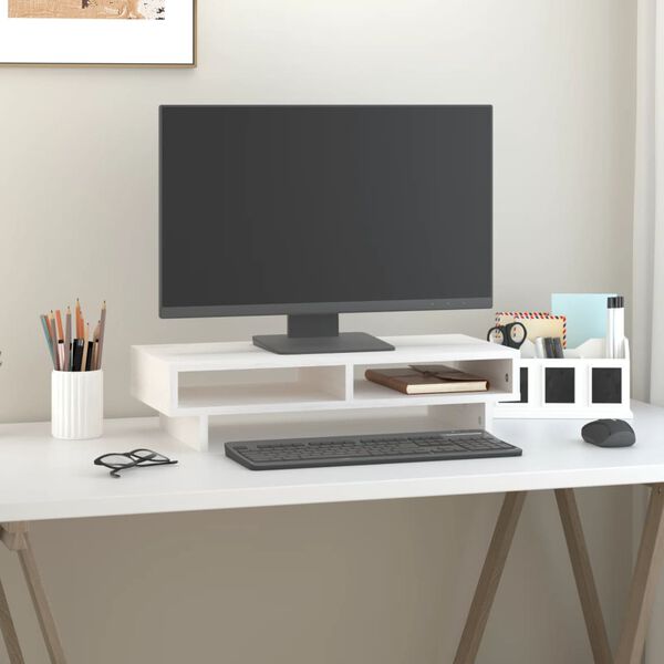 vidaXL Monitorstandaard 60x27x14 cm massief grenenhout wit