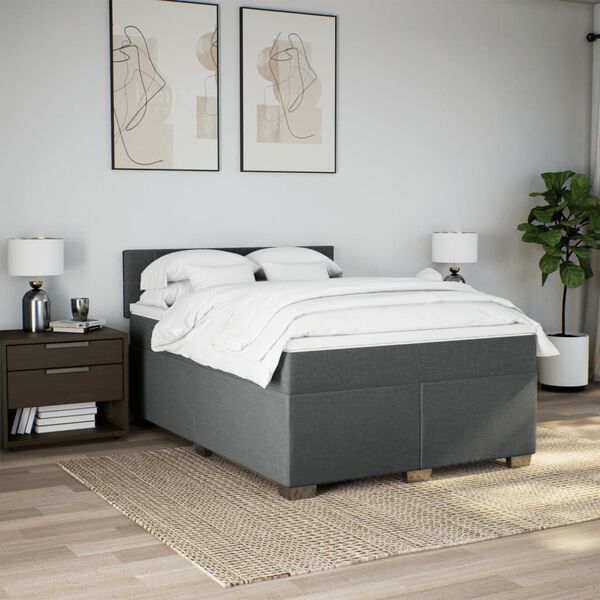 vidaXL Boxspring met matras stof donkergrijs 140x190 cm