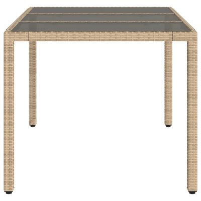 vidaXL Tuintafel met glazen blad 150x90x75 cm poly rattan beige