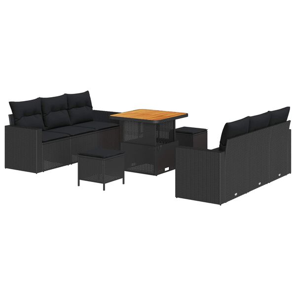 vidaXL Tuin Sofa Set 9 pcs Zwart Poly rattan en gepoedercoat staal