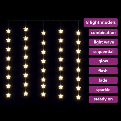 vidaXL Lichtsnoergordijn sterren met 200 LED's en 8 functies warmwit