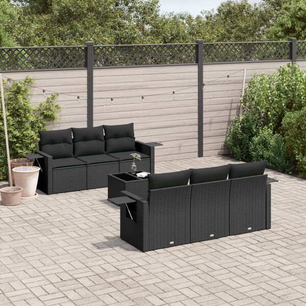 vidaXL 7-delige Loungeset met kussens poly rattan zwart