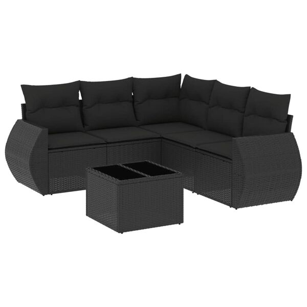 vidaXL 6-delige Loungeset met kussens poly rattan zwart