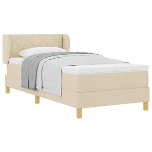 vidaXL Boxspringbed met matras met hoofdeinde Cr&egrave;me 90 x 190 cm Stof